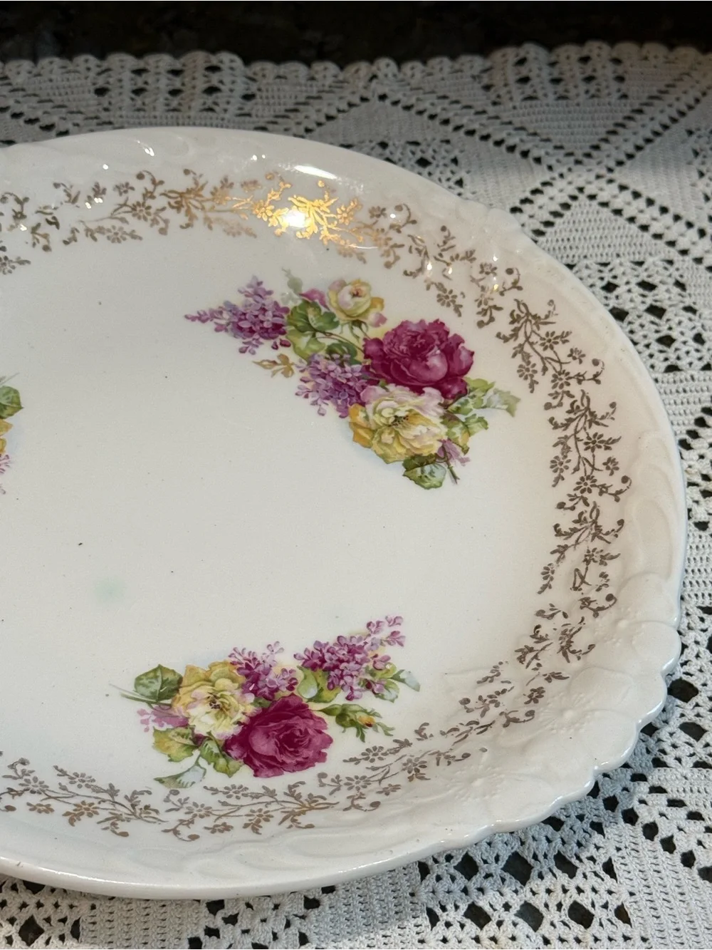 Vintage Floral Rose/Lilac Accent Serving Plate
